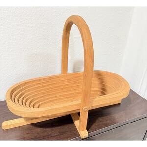 Vintage Wooden Fruit Basket- Folding- to fold flat Signed Huen Oshera